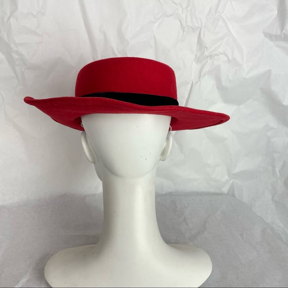 Vintage Red Bolero Hat 100% Wool Felt Black Ribbon and Coin - Picture 5 of 10